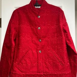 Chico’s red denim embroidered jacket size 0